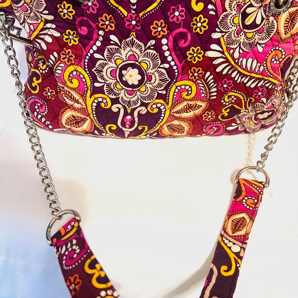 Vera Bradley Safari Sunset Tote/Shoulder Bag-Chain Strap-Pink/Maroon Mix-Quilted - Picture 6 of 16